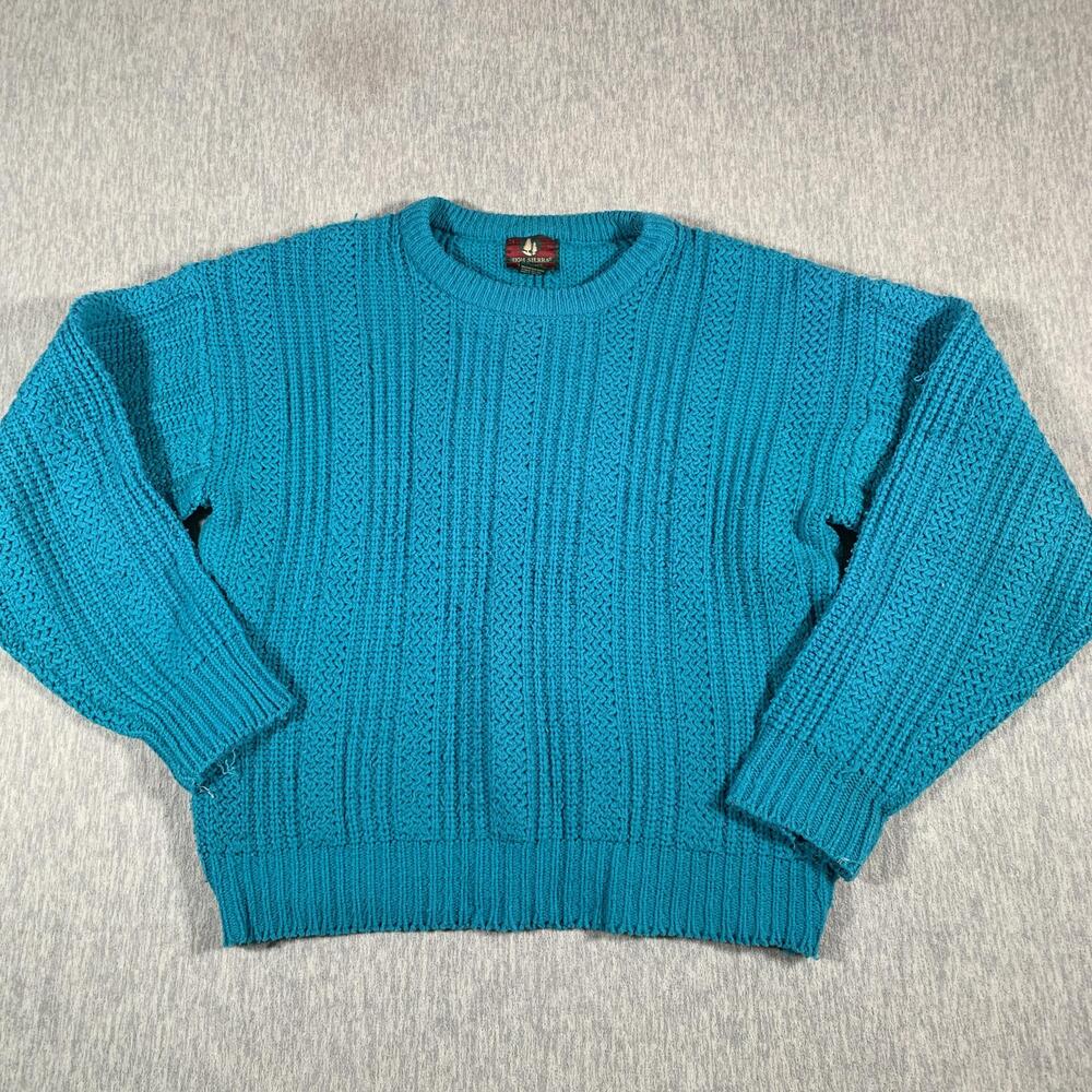 Vintage High Sierra Sweater Mens Large Teal Cable Knit Crewneck Pullover 90s